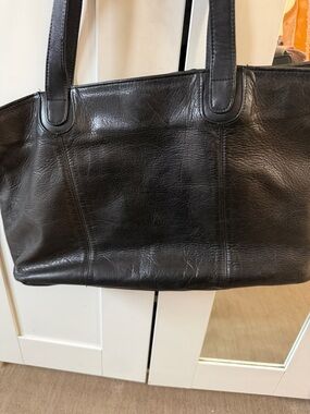 Black Leather Laptop Tote Bag with Dual Shoulder Straps